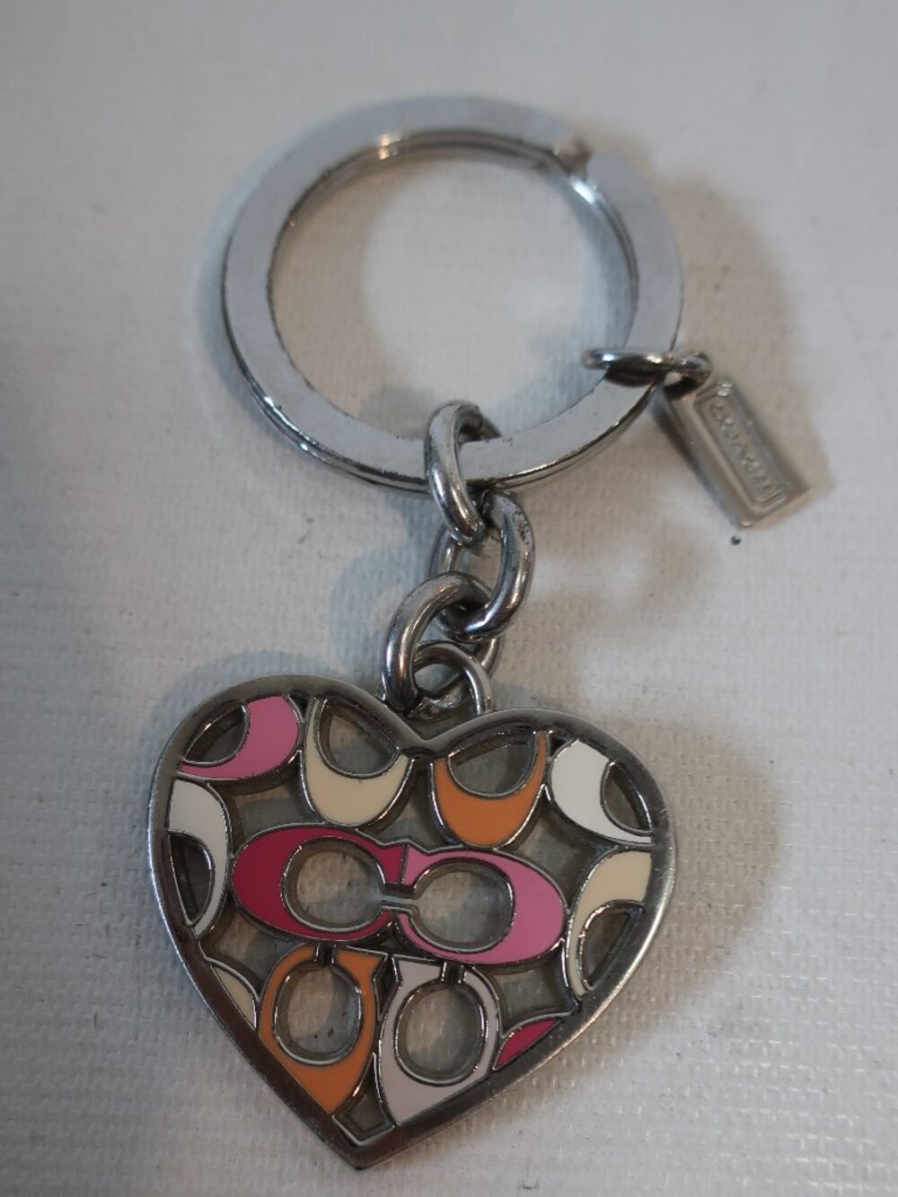 Womens Coach Silver, Pink, Orange Logo Keychain
